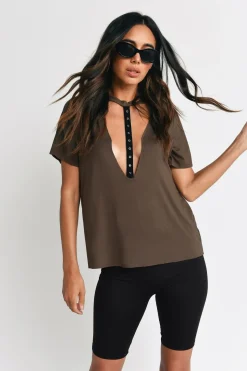 Tobi Callie Choker Top - Olive