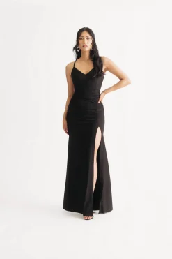 Tobi Calling You Over Ruched Slit Maxi Dress