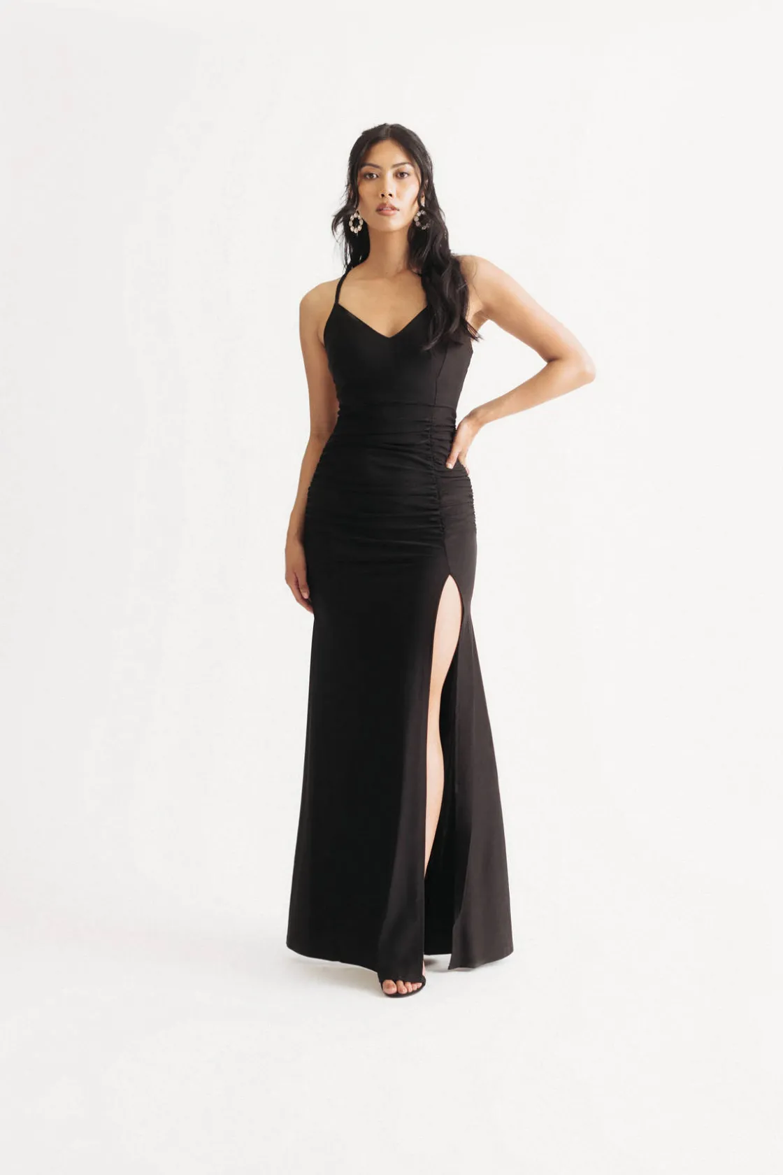 Tobi Calling You Over Ruched Slit Maxi Dress