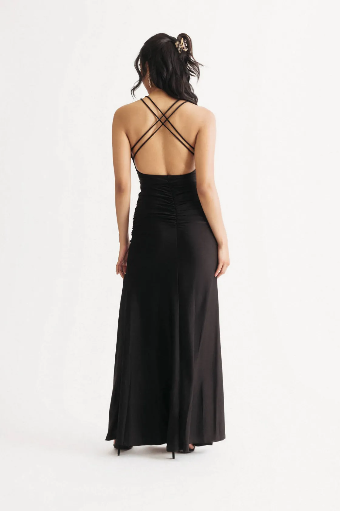 Tobi Calling You Over Ruched Slit Maxi Dress
