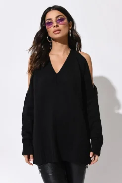 Tobi Camila Cold Shoulder Sweater - Black