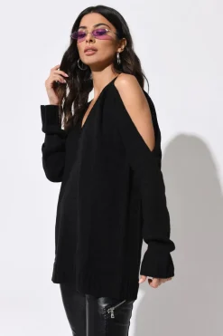Tobi Camila Cold Shoulder Sweater - Black