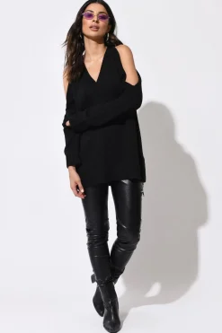 Tobi Camila Cold Shoulder Sweater - Black
