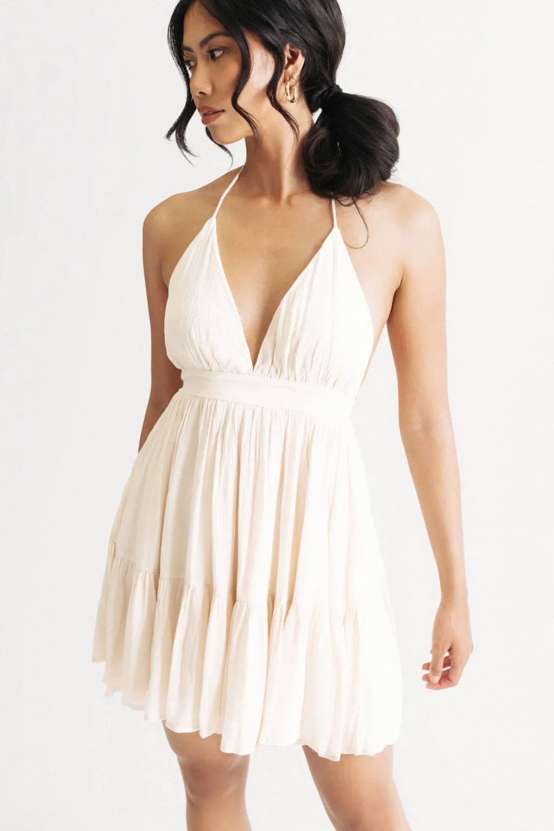 Tobi Camryn Cream Tiered Babydoll Mini Dress