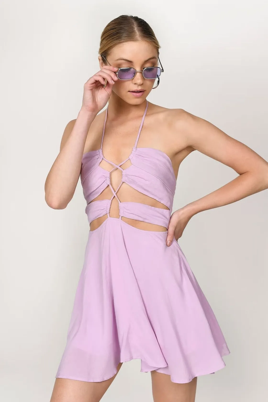 Tobi Carlie Lace Up Skater Mini Dress - Mint