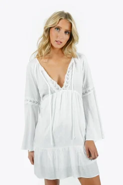 Tobi Carmilla Lace Bell Sleeve Mini Dress -