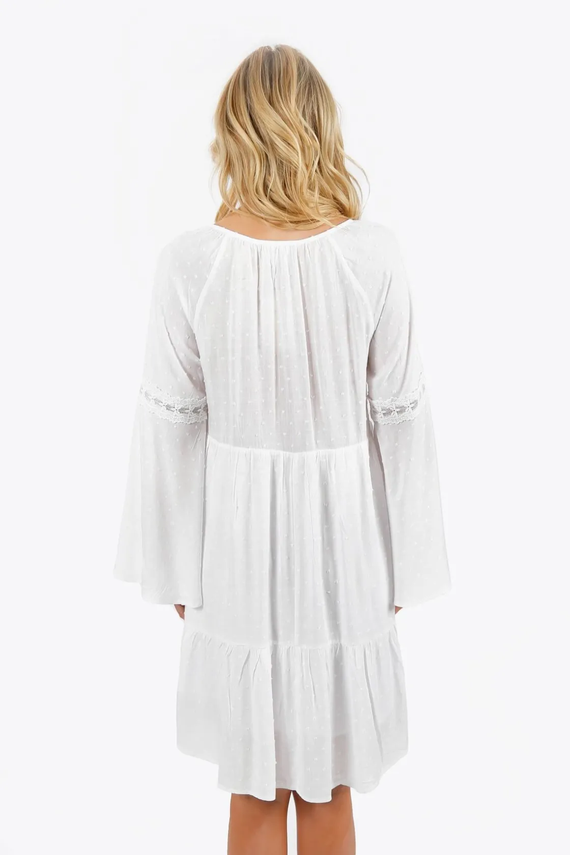 Tobi Carmilla Lace Bell Sleeve Mini Dress -