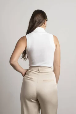 Tobi Cassie Ivory Ribbed Turtleneck Sleeveless Top