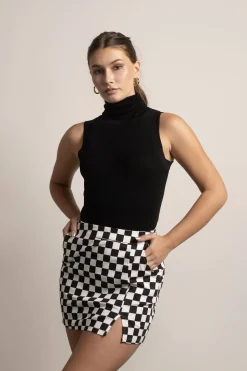 Tobi Cassie Ivory Ribbed Turtleneck Sleeveless Top