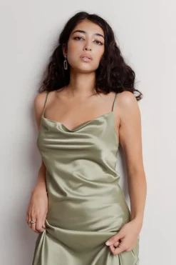 Tobi Cassie Satin Cowl Neck Midi Dress - Slate