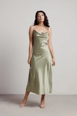Tobi Cassie Satin Cowl Neck Midi Dress - Slate