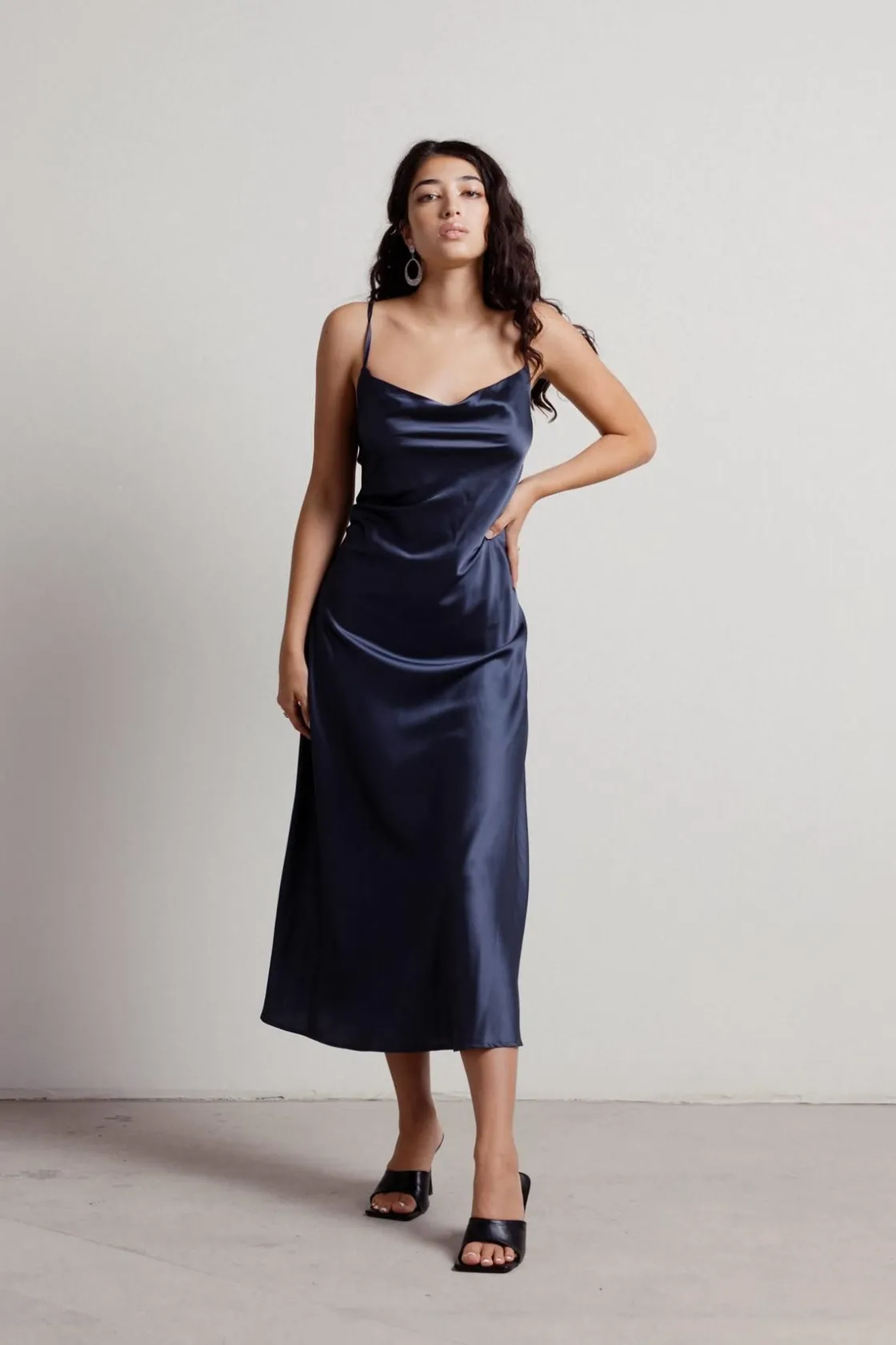 Tobi Cassie Satin Cowl Neck Midi Dress - Slate