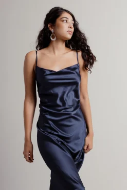 Tobi Cassie Satin Cowl Neck Midi Dress - Slate