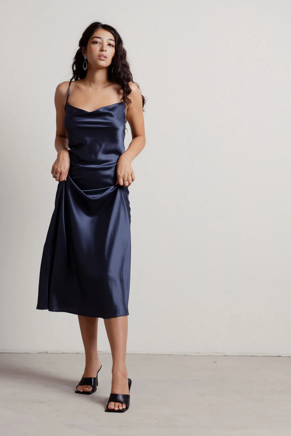 Tobi Cassie Satin Cowl Neck Midi Dress - Slate