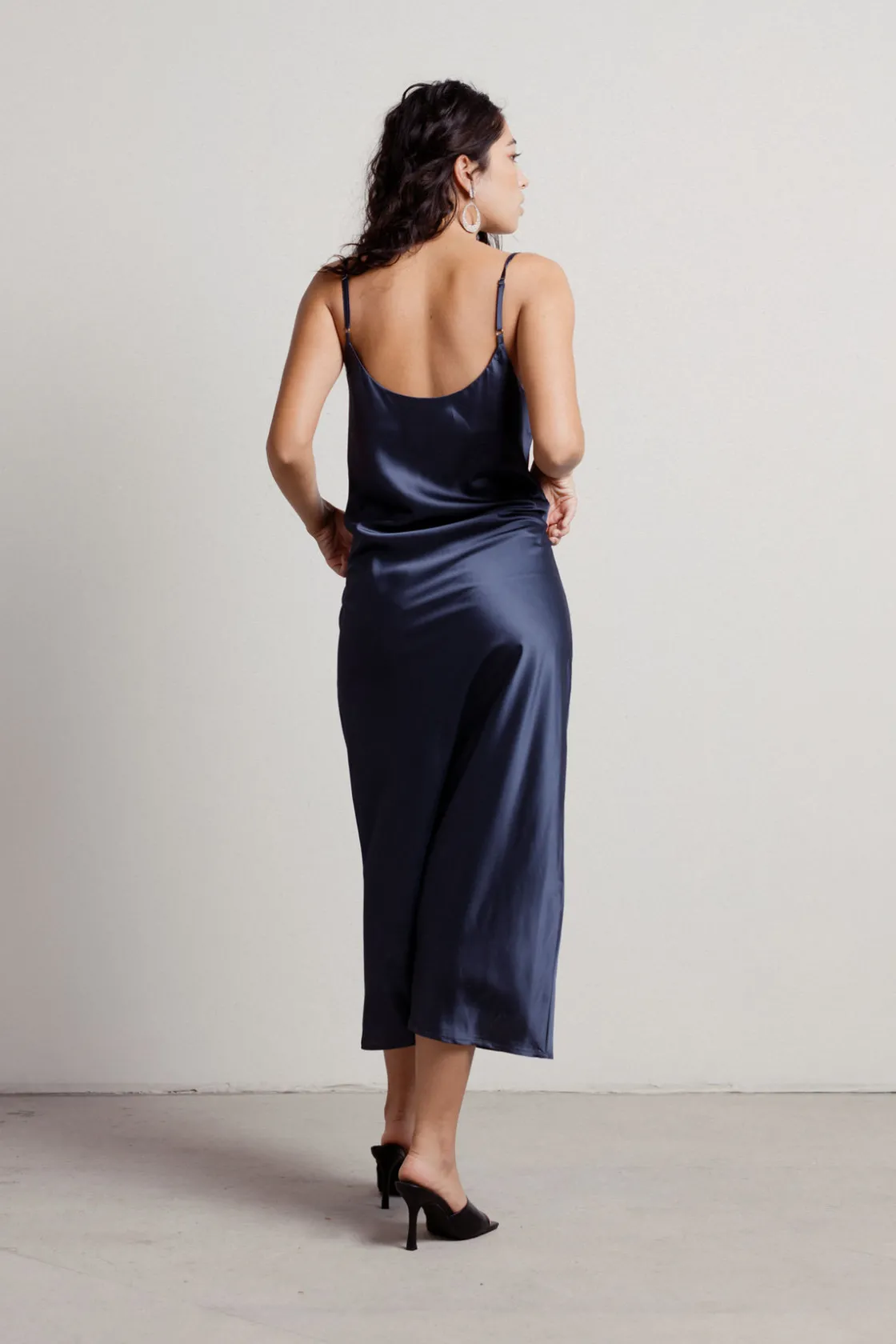 Tobi Cassie Satin Cowl Neck Midi Dress - Slate