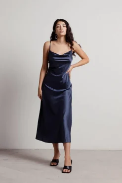 Tobi Cassie Satin Cowl Neck Midi Dress - Slate