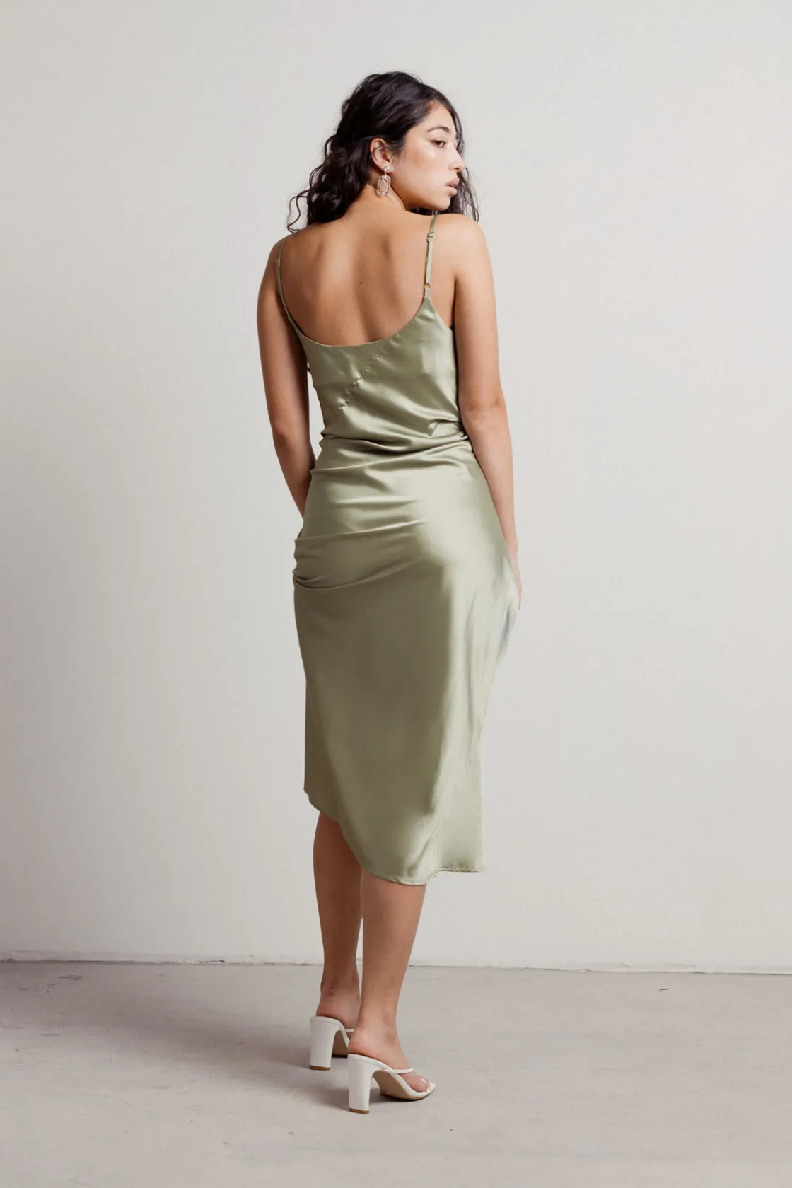 Tobi Cassie Satin Cowl Neck Midi Dress - Slate