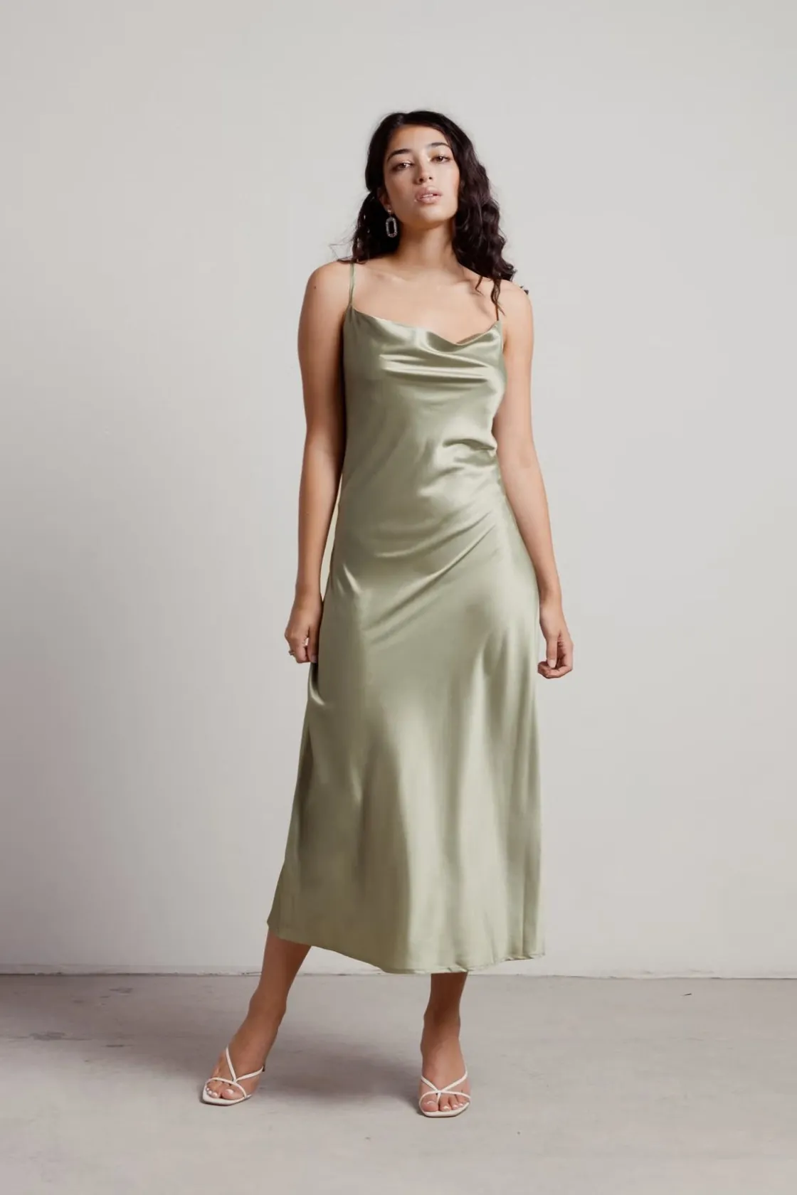 Tobi Cassie Satin Cowl Neck Midi Dress - Slate