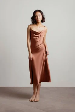 Tobi Cassie Satin Cowl Neck Midi Dress - Slate