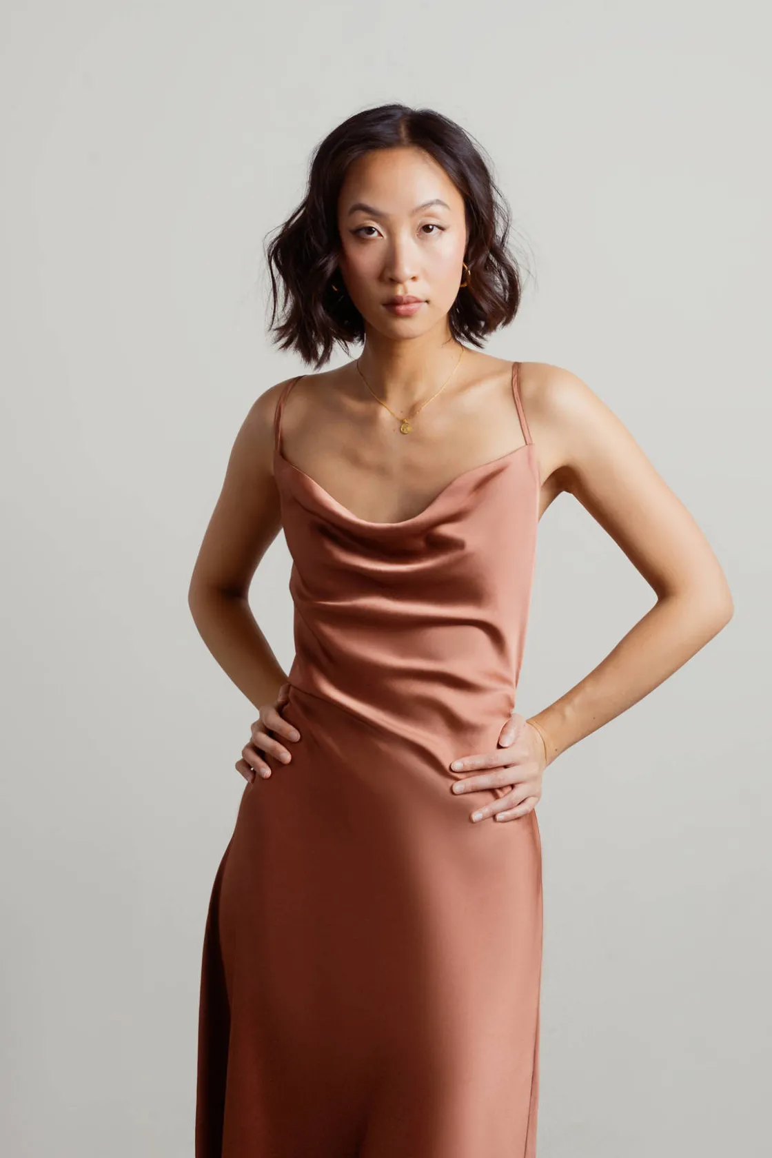 Tobi Cassie Satin Cowl Neck Midi Dress - Slate
