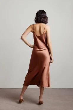 Tobi Cassie Satin Cowl Neck Midi Dress - Slate
