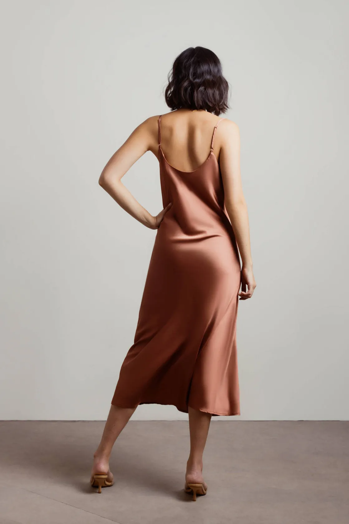 Tobi Cassie Satin Cowl Neck Midi Dress - Slate
