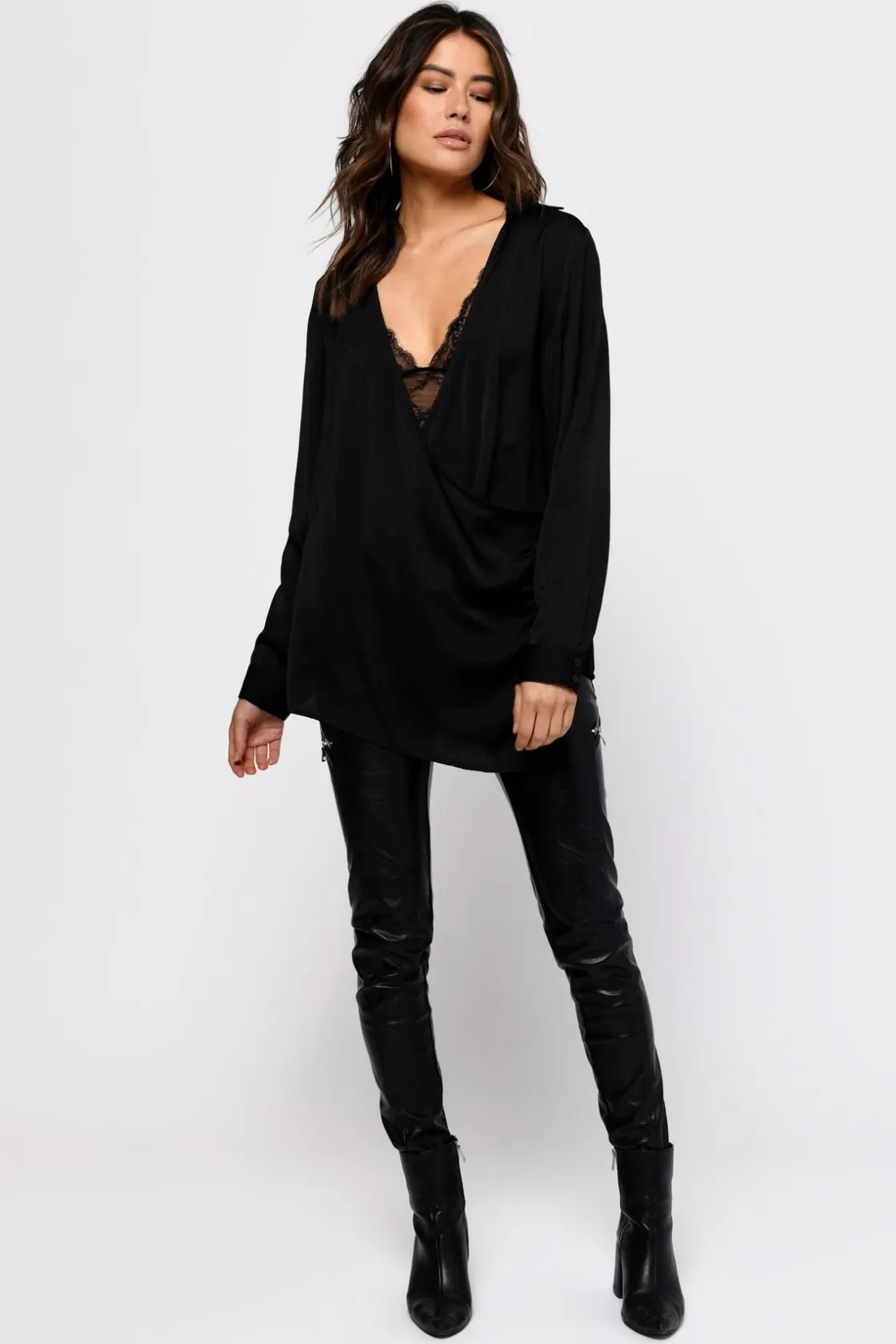 Tobi Catalina Surplice Blouse - Navy