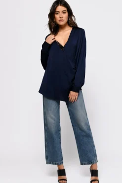 Tobi Catalina Surplice Blouse - Navy