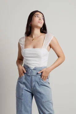 Tobi Chanelle Ruched Bodysuit - Ribbed Green