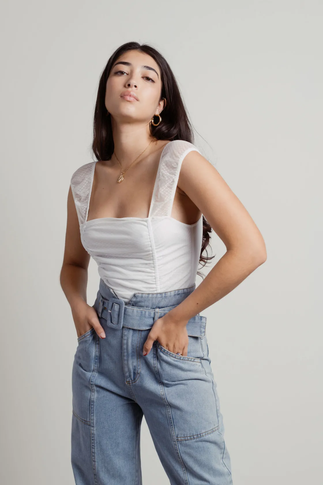 Tobi Chanelle Ruched Bodysuit - Ribbed Green