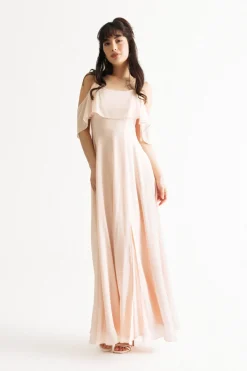 Tobi Charlene Off The Shoulder Slit Maxi Dress - Cream