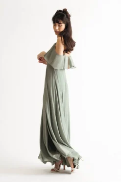 Tobi Charlene Off The Shoulder Slit Maxi Dress - Cream
