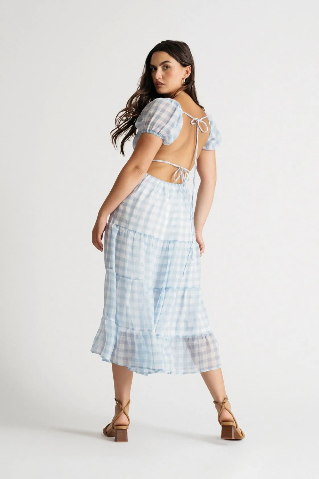 Tobi Charlotte Gingham Open Back Midi Dress -