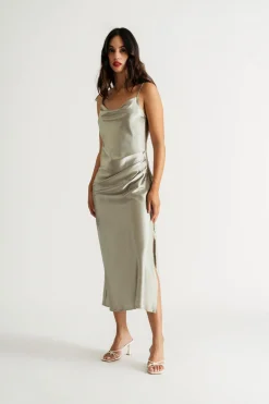 Tobi Charm Me Satin Cowl Neck Midi Dress - Blush