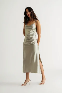 Tobi Charm Me Satin Cowl Neck Midi Dress - Blush