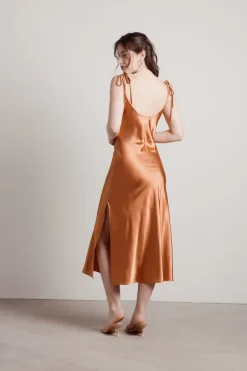 Tobi Charm Me Satin Cowl Neck Midi Dress - Blush
