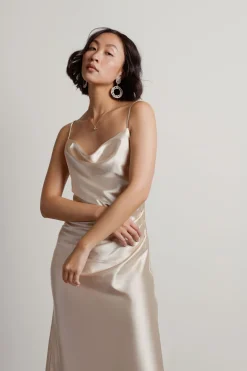 Tobi Charm Me Satin Cowl Neck Midi Dress - Blush