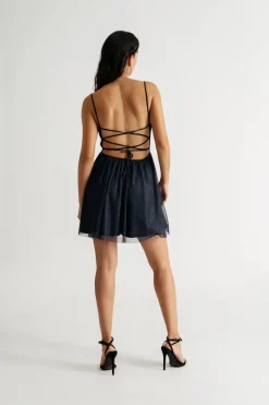 Tobi Chatting You Up Glitter Skater Mini Dress -