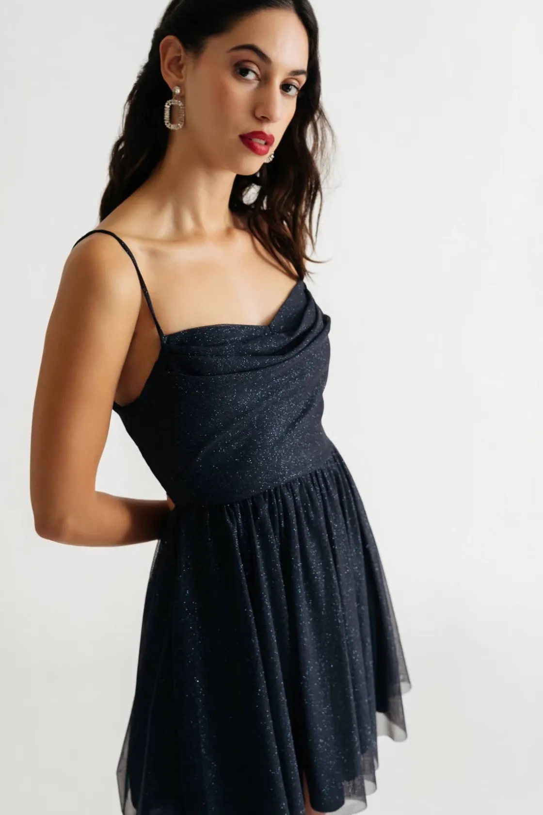 Tobi Chatting You Up Glitter Skater Mini Dress -