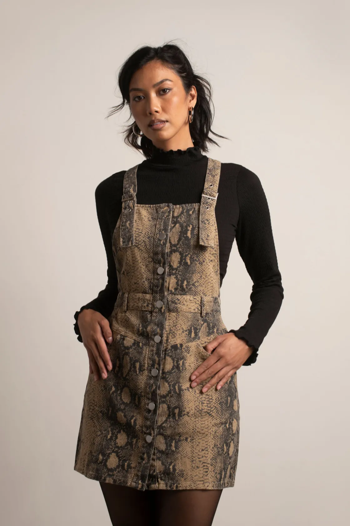 Tobi Chill Day Snake Print Denim Mini Dress -