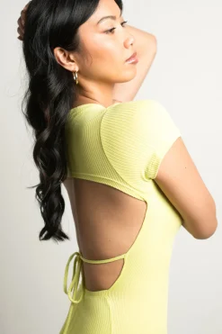 Tobi City Scene Ribbed Open Back Mini Dress - Lime