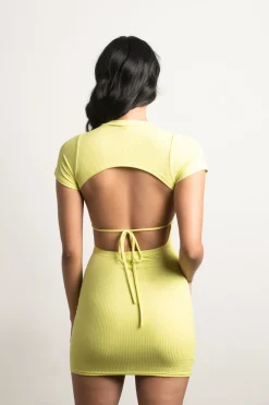 Tobi City Scene Ribbed Open Back Mini Dress - Lime