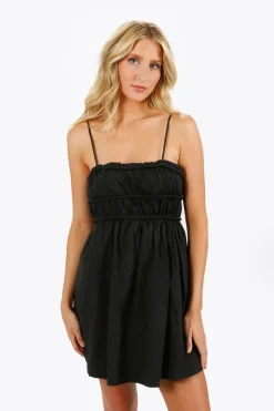 Tobi Claire Smocked Strappy Mini Dress - Black