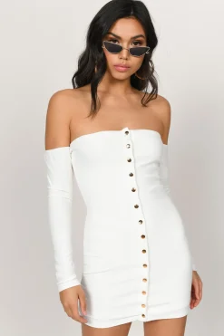 Tobi Clara Off The Shoulder Button Up Mini Dress -