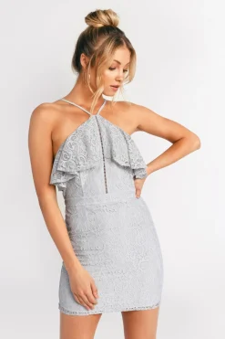 Tobi Clara Ruffle Lace Mini Dress - Light Blue
