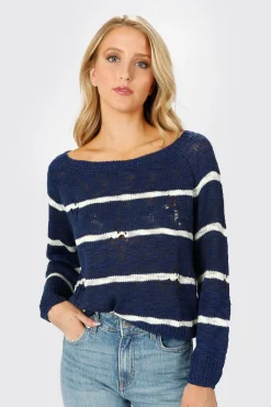 Tobi College Ruled Distressed Sweater -