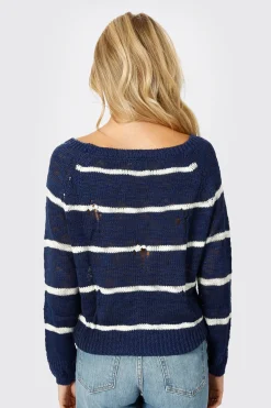 Tobi College Ruled Distressed Sweater -