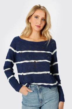 Tobi College Ruled Distressed Sweater -