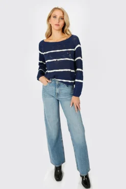 Tobi College Ruled Distressed Sweater -