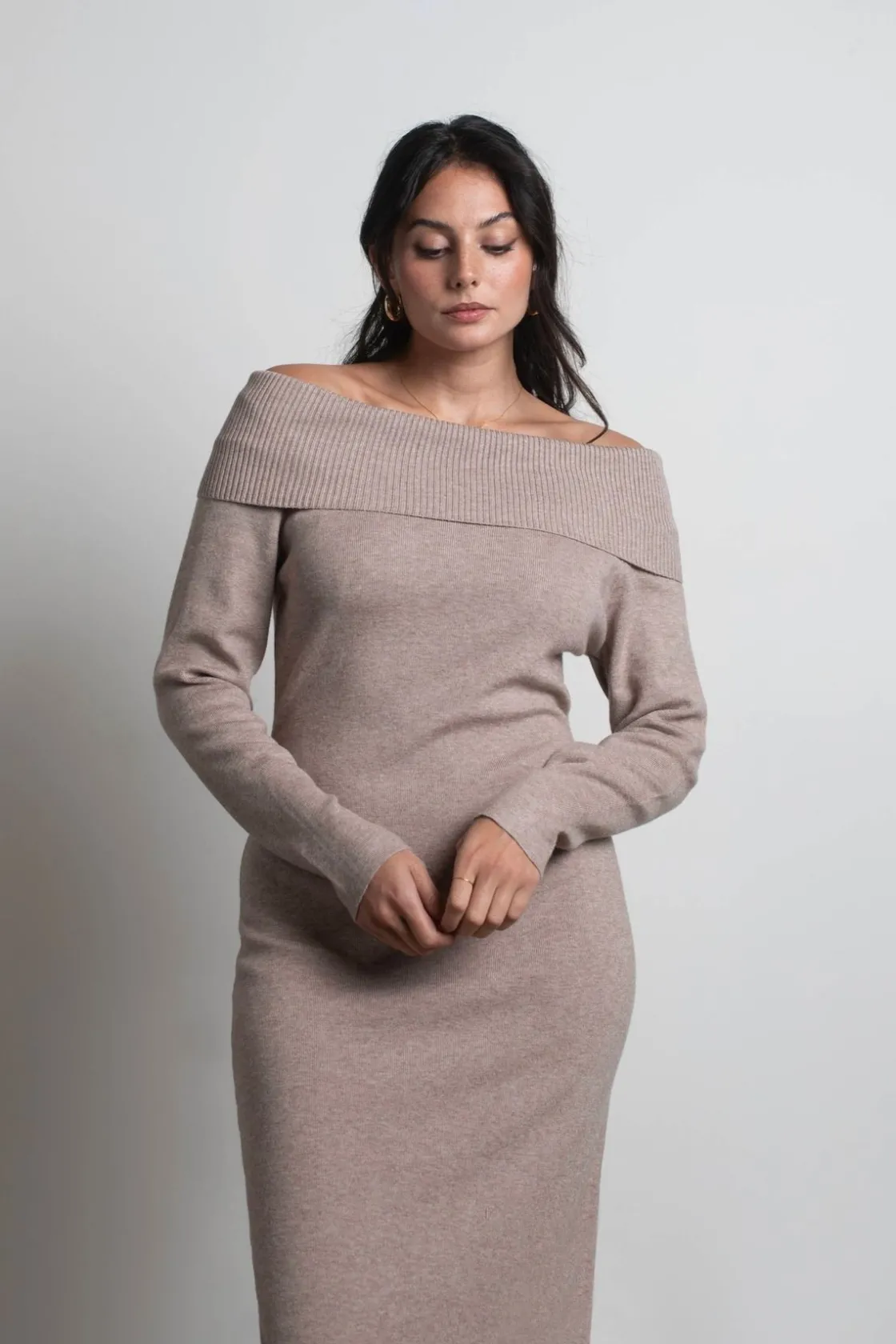 Tobi Come Around Off The Shoulder Sweater Midi Dress -